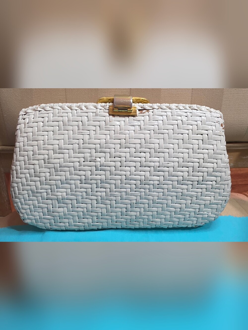 VINTAGE RODO WHITE WICKER CLUTCH HANDBAG PURSE - Picture 2 of 9